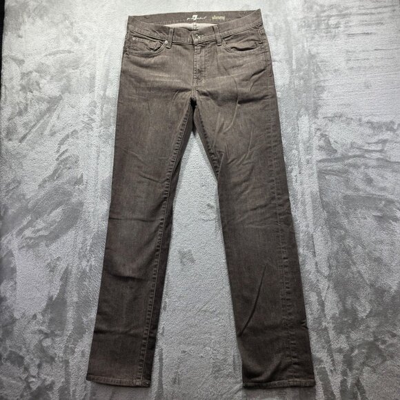7 For All Mankind Jeans Mens 32 Gray Slimmy Slim Straight Stretch Denim 5-Pocket - Picture 1 of 10